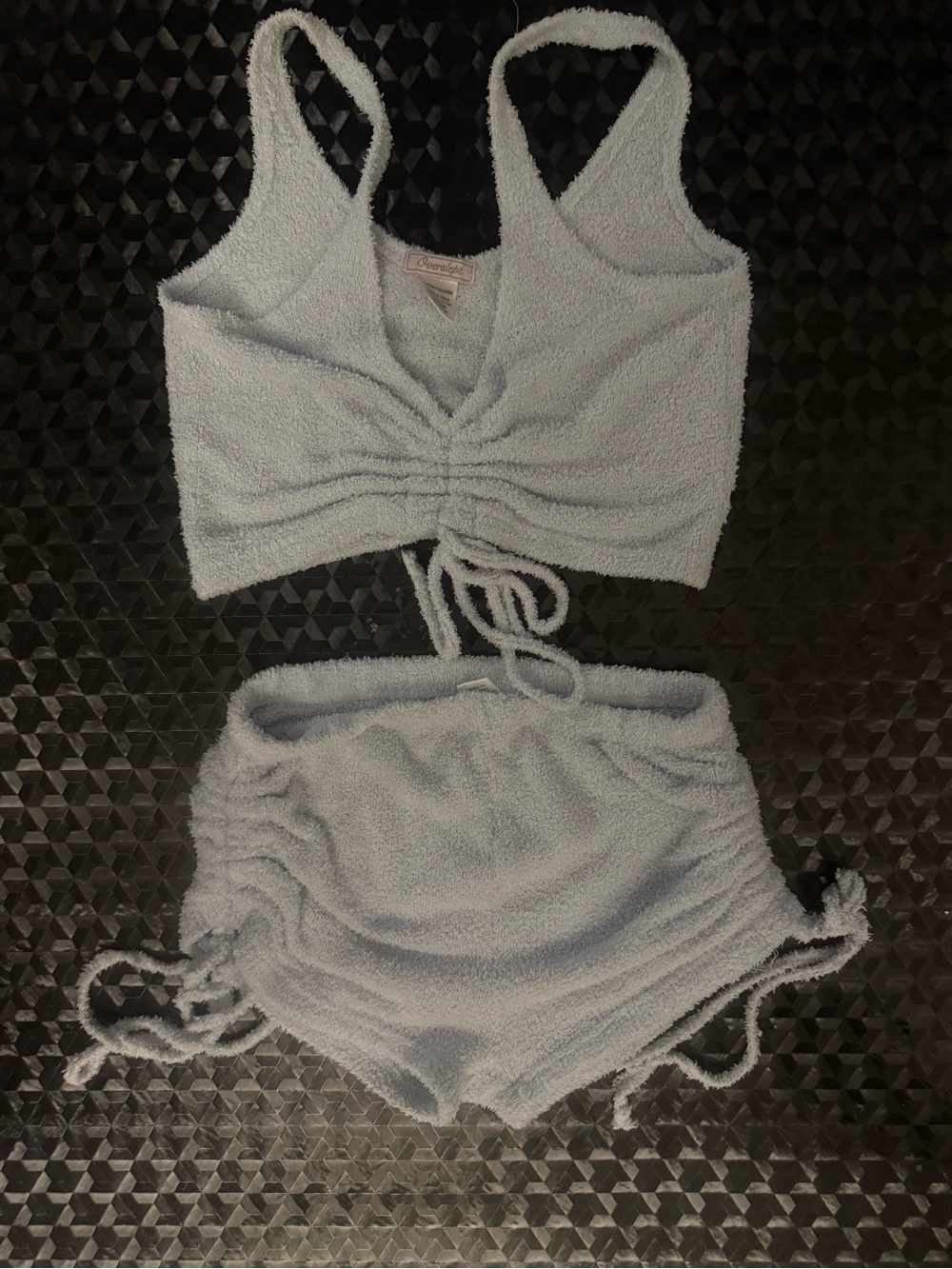 Light Baby Blue Fuzzy Crop Top & Shorts Matching Sleep Set - Women Intimates